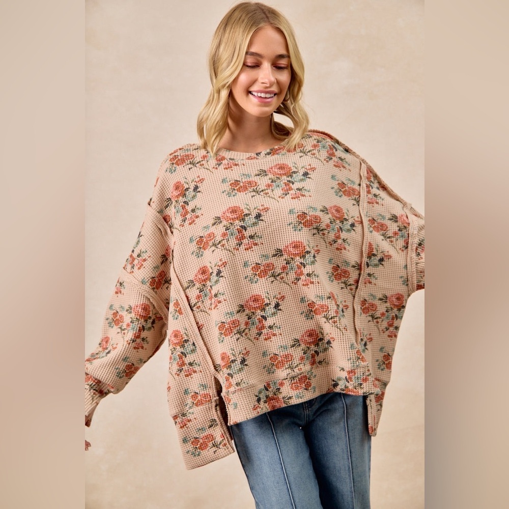 ⚡️ 📦 BiBi “ Winter Bloom “ Waffle Pullover | Taupe - Picture 7 of 12